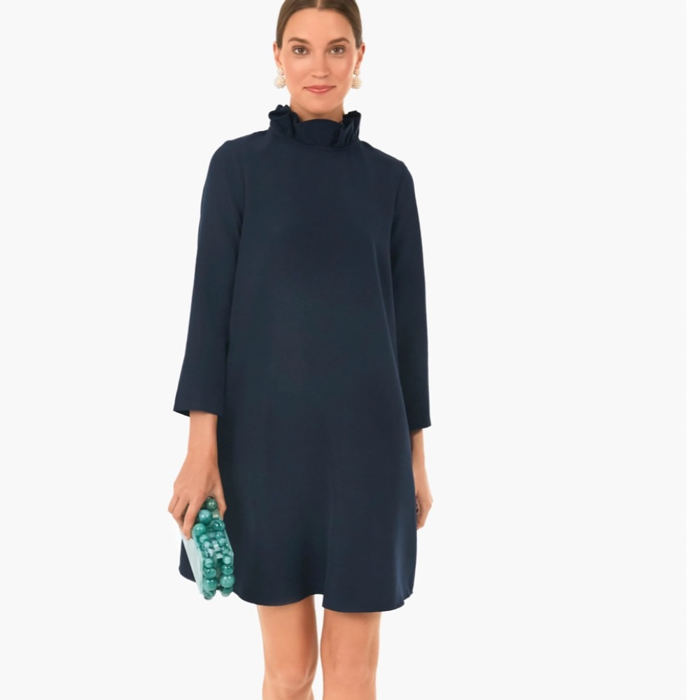 Tuckernuck Navy Ruffle-Neck Shift Dress